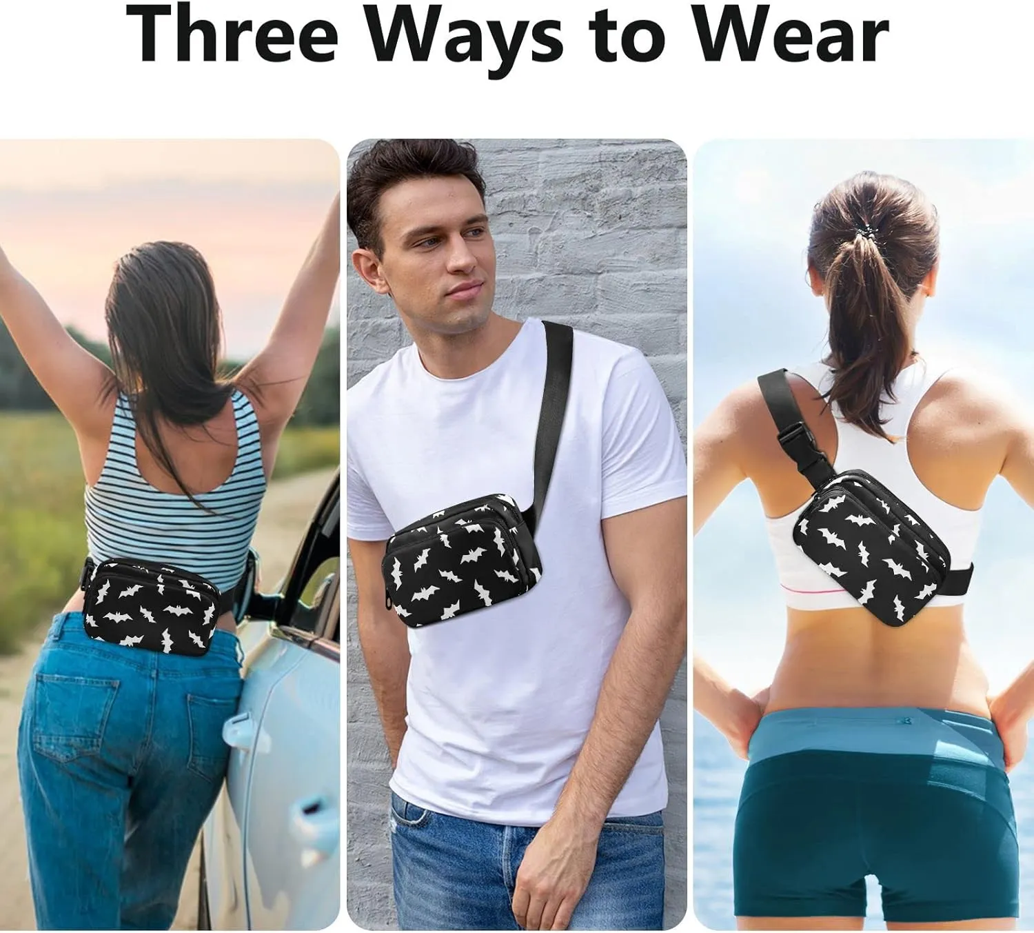 Halloween Bats Fanny Packs for Women & Men Waterproof Waist Pack Fashion Casual Crossbody Bags Hip Bum Bag with Adjustable Strap Hands Free for Outdoors, Hiking, Running, Travel