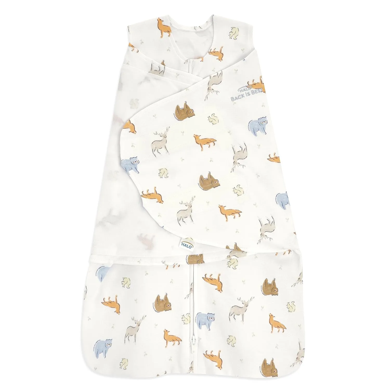 HALO 100% Cotton Sleepsack Swaddle, 3-Way Adjustable Wearable Blanket, TOG 1.5, Forest Friends, Newborn, 0-3 Months