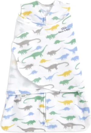 HALO Micro-Fleece Sleepsack Swaddle, 3-Way Adjustable Wearable Blanket, TOG 3.0, Dinos, Small, 3-6 Months