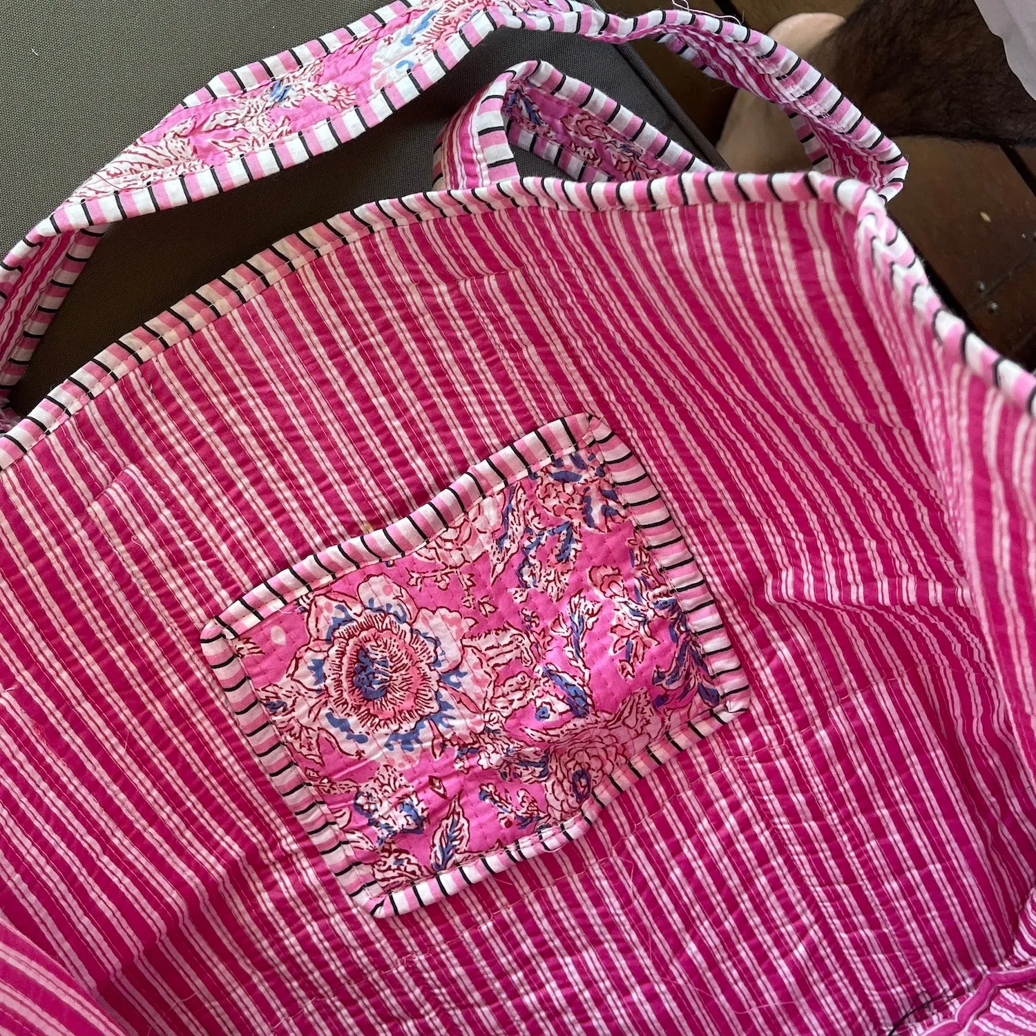 Handmade Boho Cotton Pink Floral Quilted Bags Beach Tote Bag