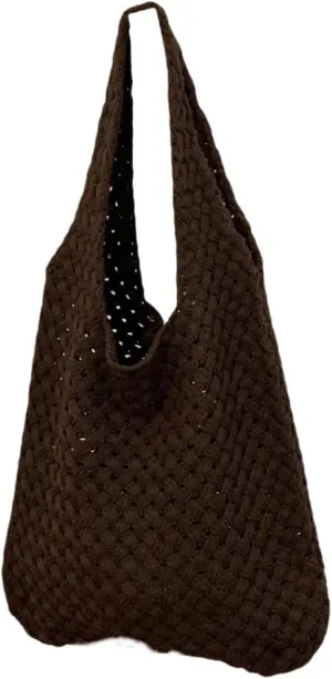 Handmade Crochet Tote Bag for Women - Boho Knitted Shoulder Purse with Dual Straps, Spacious Daily Bag