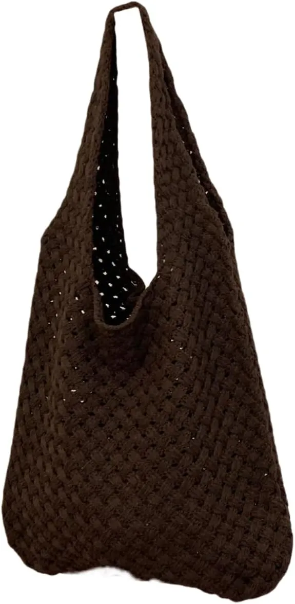 Handmade Crochet Tote Bag for Women - Boho Knitted Shoulder Purse with Dual Straps, Spacious Daily Bag