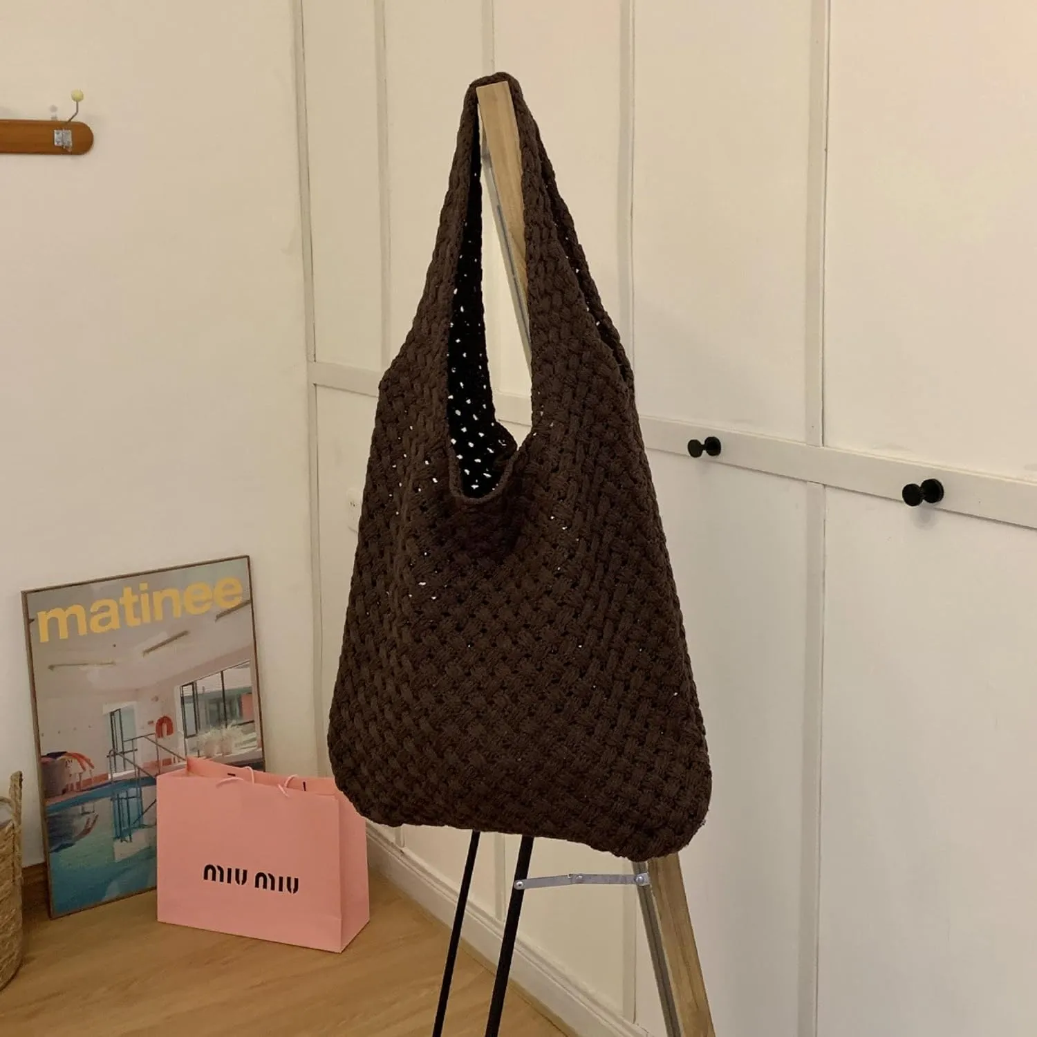 Handmade Crochet Tote Bag for Women - Boho Knitted Shoulder Purse with Dual Straps, Spacious Daily Bag