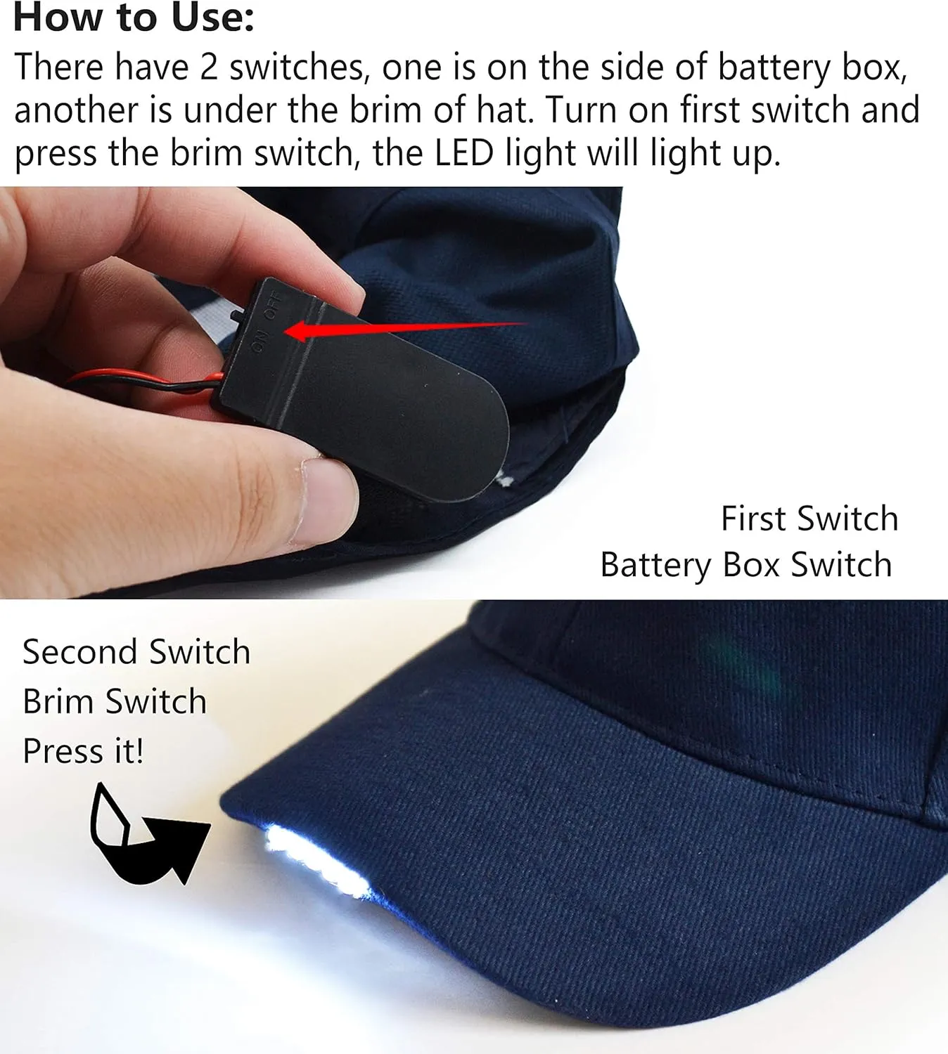 Hands Free LED Baseball Cap Hat for Outdoor Jogging Hip Hop Party Holiday