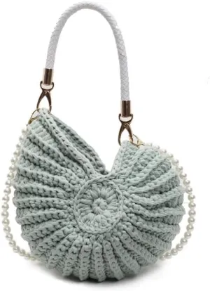 Handwoven Seashell Bag Crochet Shell Purse Summer Beach Tote Bag Pearl Clutch Purse Cute Conch Shoulder Handbag