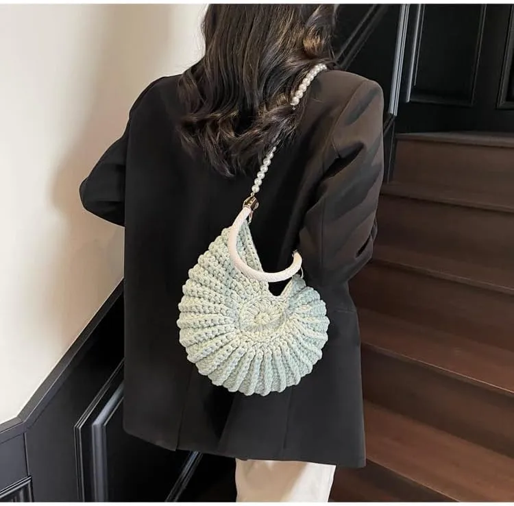 Handwoven Seashell Bag Crochet Shell Purse Summer Beach Tote Bag Pearl Clutch Purse Cute Conch Shoulder Handbag