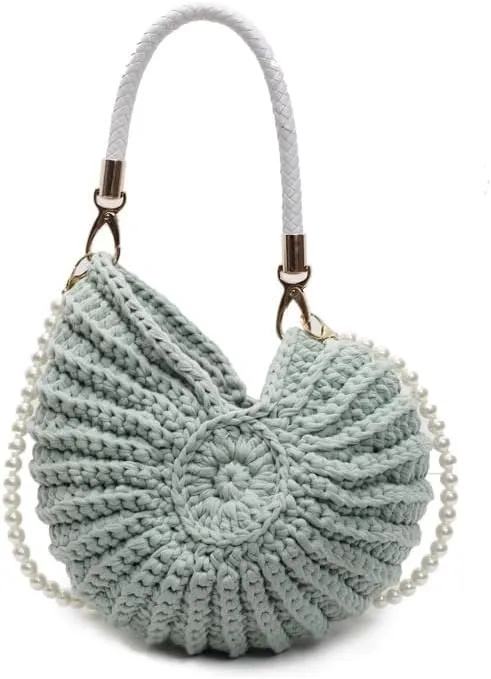 Handwoven Seashell Bag Crochet Shell Purse Summer Beach Tote Bag Pearl Clutch Purse Cute Conch Shoulder Handbag