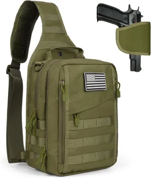 HAOMUK Tactical Sling Bag Backpack for Men with Pistol Holster Military Shoulder Crossbody Bag for Concealed Carry - Green