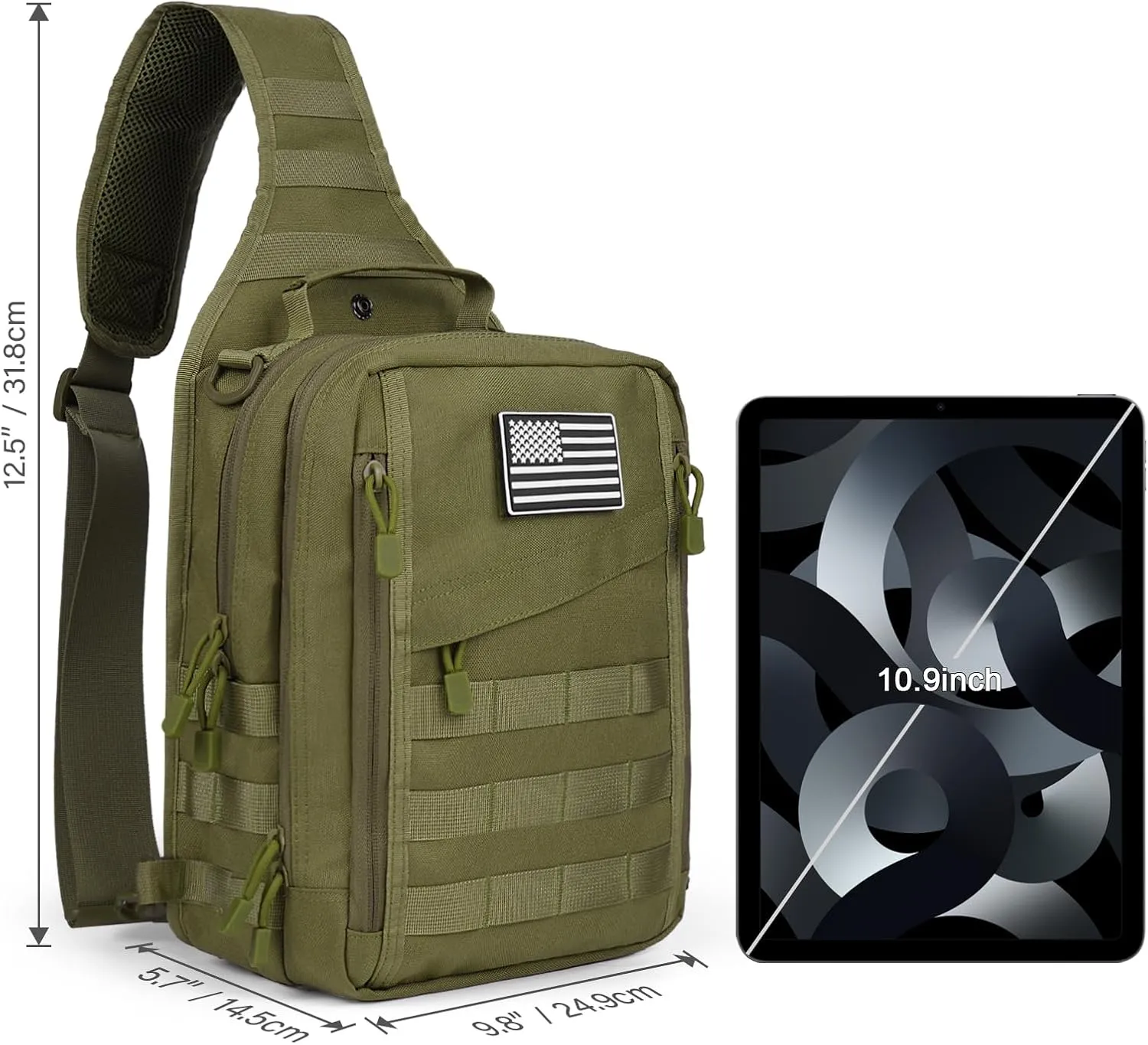 HAOMUK Tactical Sling Bag Backpack for Men with Pistol Holster Military Shoulder Crossbody Bag for Concealed Carry - Green