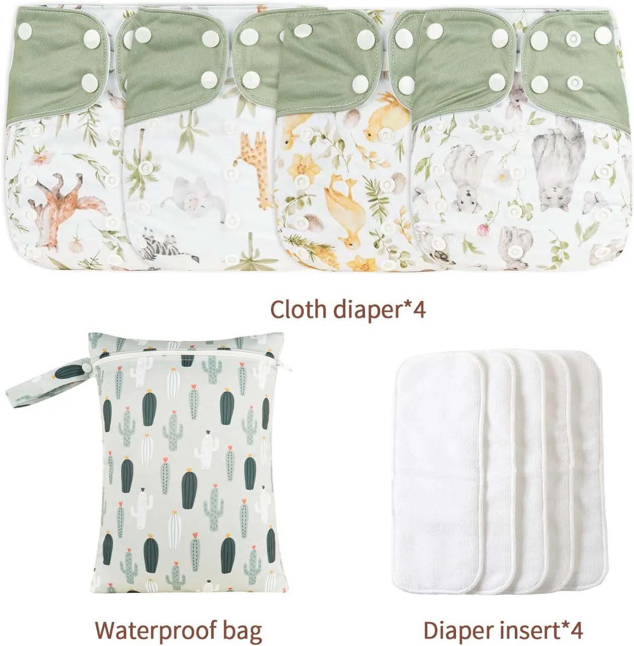 HappyFlute 9 Sets Newborn Baby Cloth Pocket Diapers Adjustable Reusable for Baby Boys and Girls(6-33 pounds,0-3 Years),One Wet Bag 4Diapers and 4Inserts (AD10)