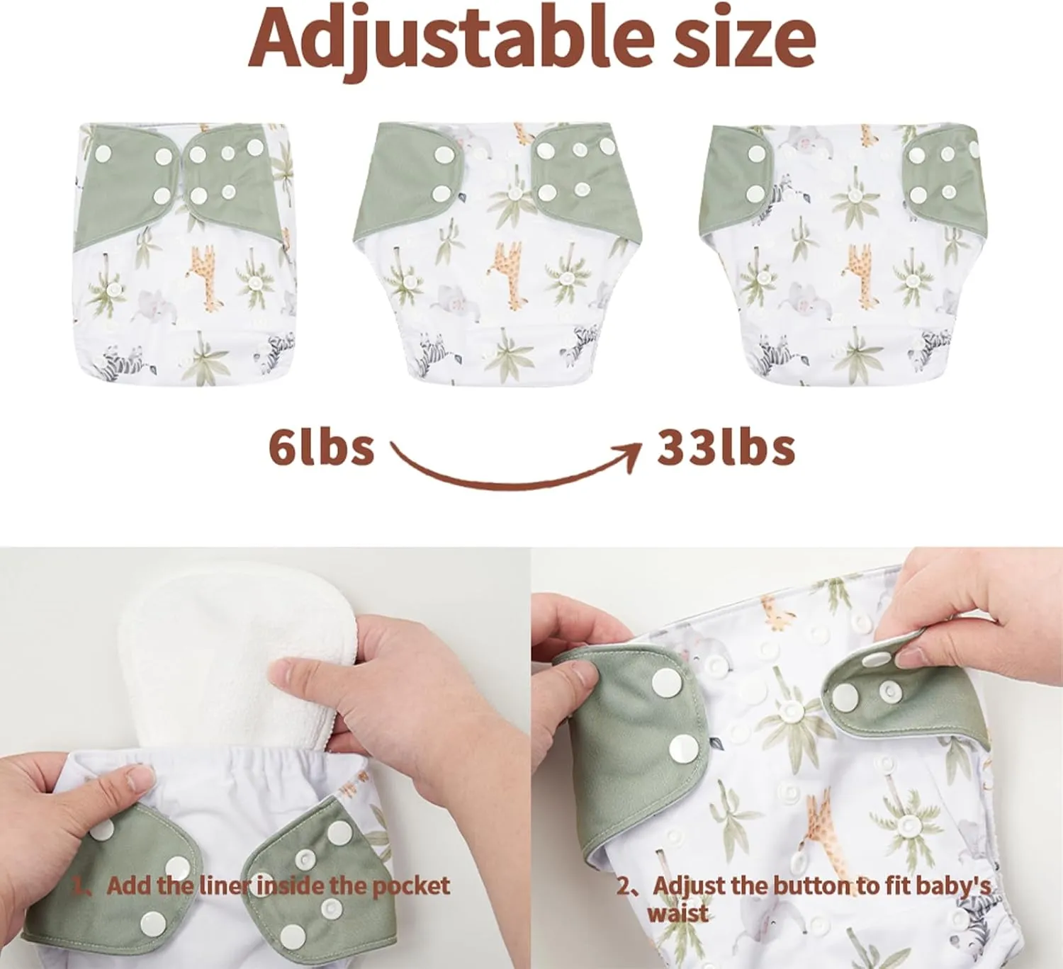 HappyFlute 9 Sets Newborn Baby Cloth Pocket Diapers Adjustable Reusable for Baby Boys and Girls(6-33 pounds,0-3 Years),One Wet Bag 4Diapers and 4Inserts (AD10)