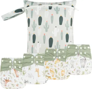 HappyFlute 9 Sets Newborn Baby Cloth Pocket Diapers Adjustable Reusable for Baby Boys and Girls(6-33 pounds,0-3 Years),One Wet Bag 4Diapers and 4Inserts (AD10)