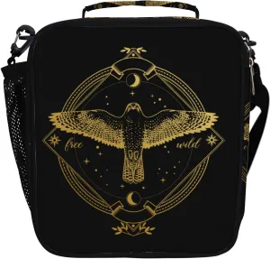 Hapuxt Lunch Box Lunch Bag with Adjustable Shoulder Strap Tote Flying Falcon Ornate Dark Bohemian Style Insulated Waterproof Outdoor Work Office Picnic for Women Men