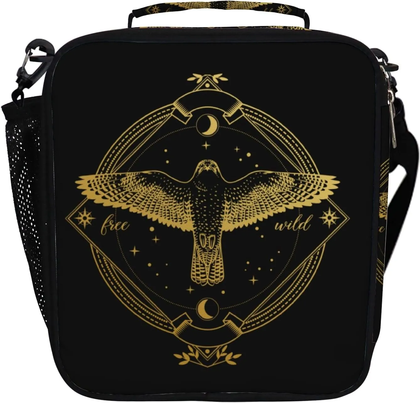 Hapuxt Lunch Box Lunch Bag with Adjustable Shoulder Strap Tote Flying Falcon Ornate Dark Bohemian Style Insulated Waterproof Outdoor Work Office Picnic for Women Men