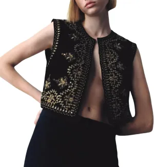 hathne Floral Embroidered Vest for Women Boho Vintage Sleeveless Open Front Vests Tops Waistcoat