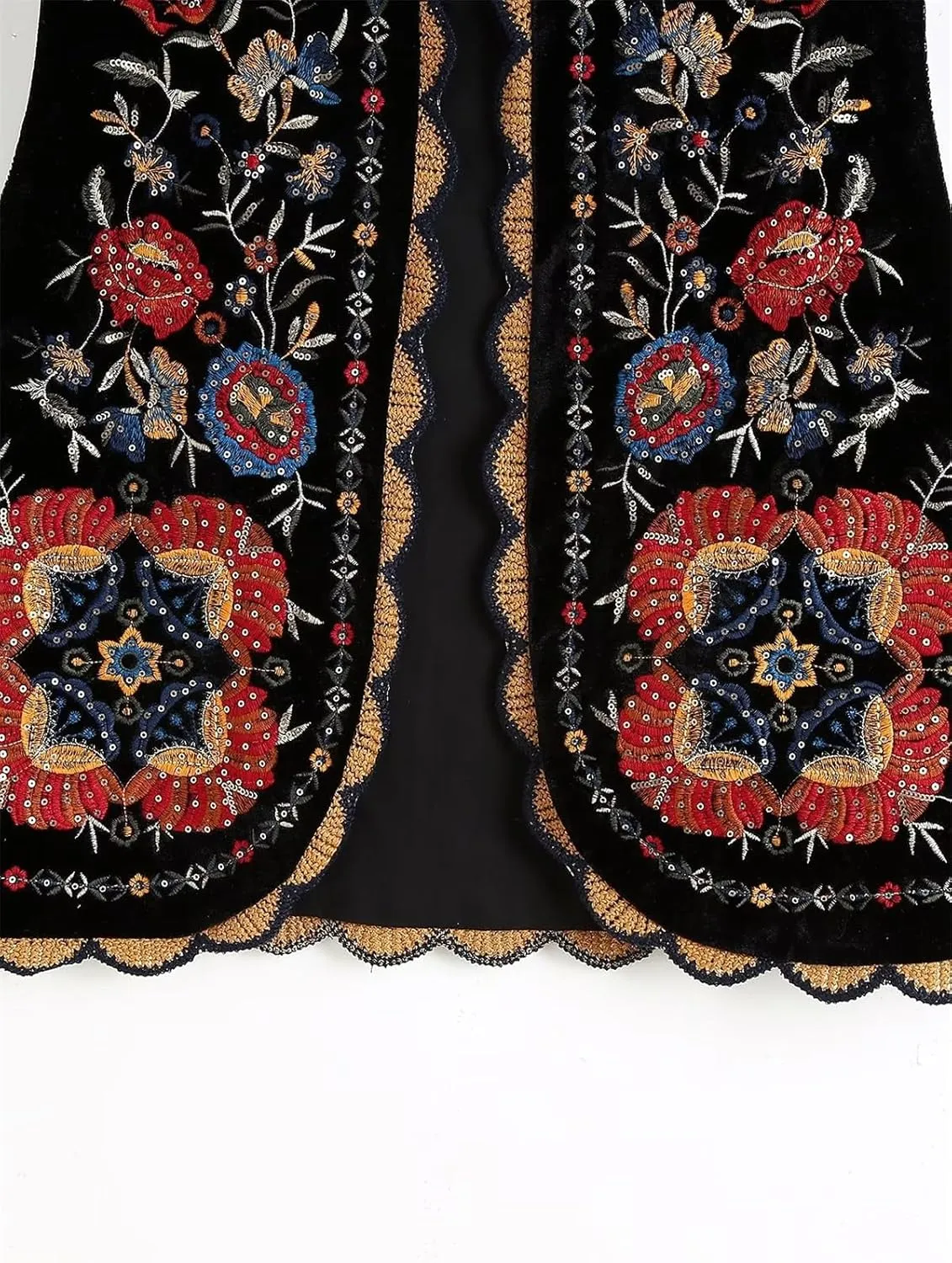 hathne Floral Embroidered Vest for Women Boho Vintage Sleeveless Open Front Vests Tops Waistcoat