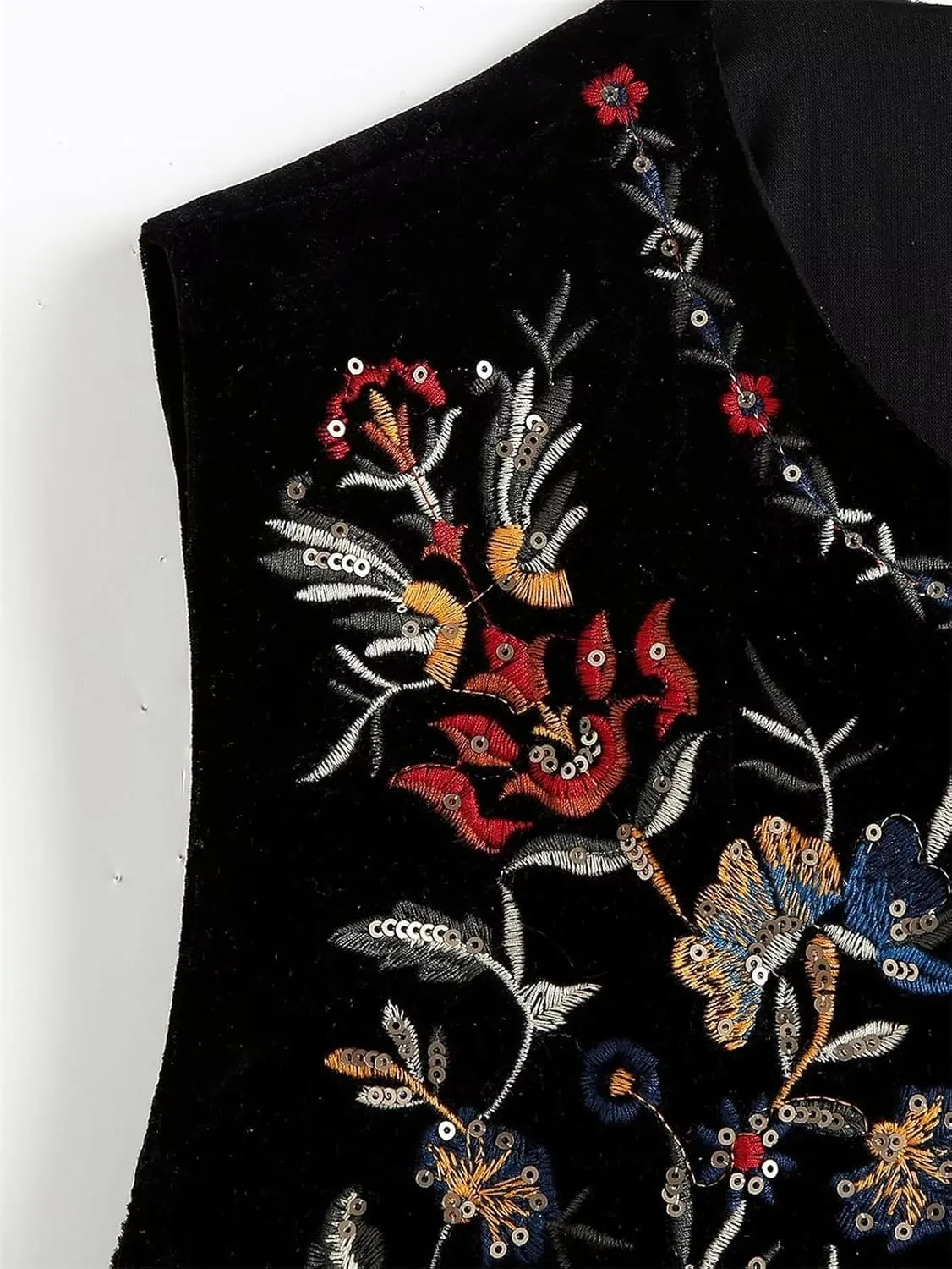 hathne Floral Embroidered Vest for Women Boho Vintage Sleeveless Open Front Vests Tops Waistcoat