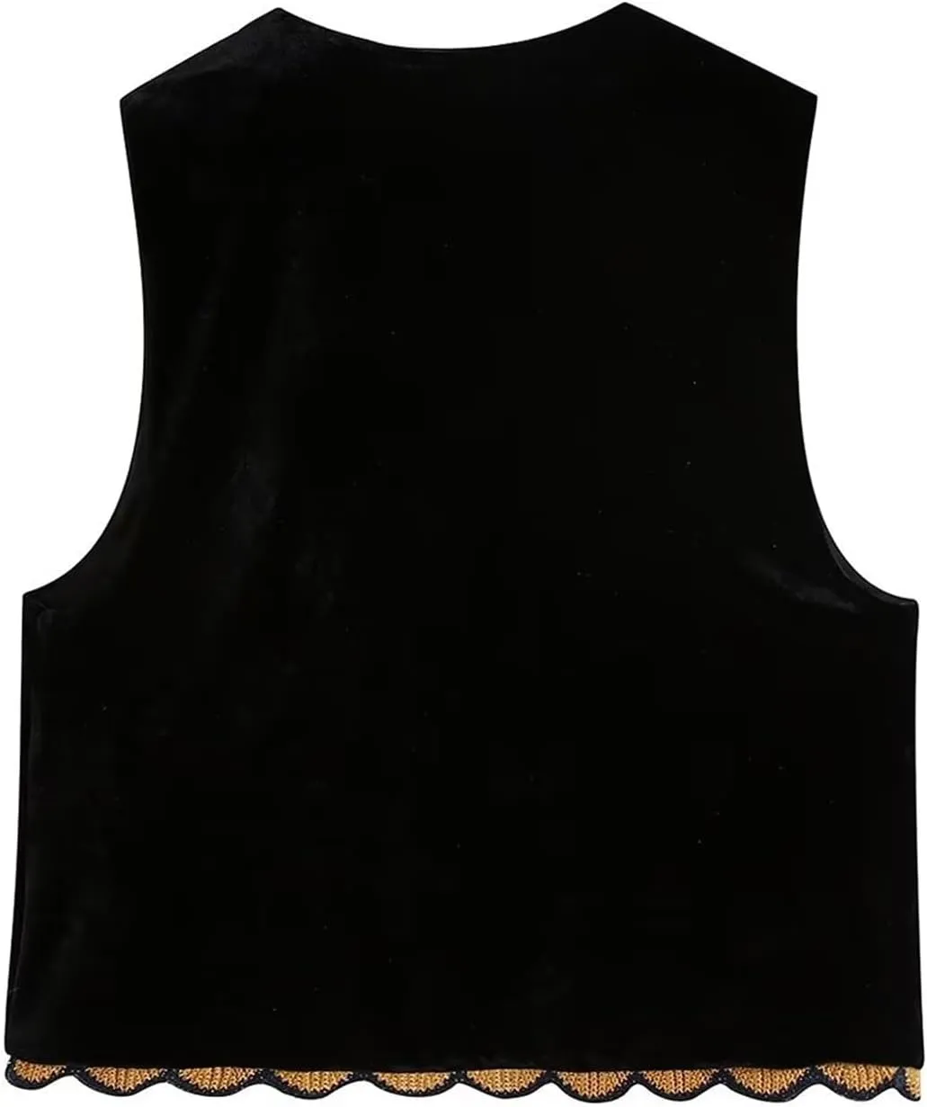 hathne Floral Embroidered Vest for Women Boho Vintage Sleeveless Open Front Vests Tops Waistcoat