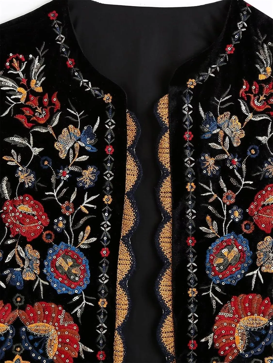 hathne Floral Embroidered Vest for Women Boho Vintage Sleeveless Open Front Vests Tops Waistcoat