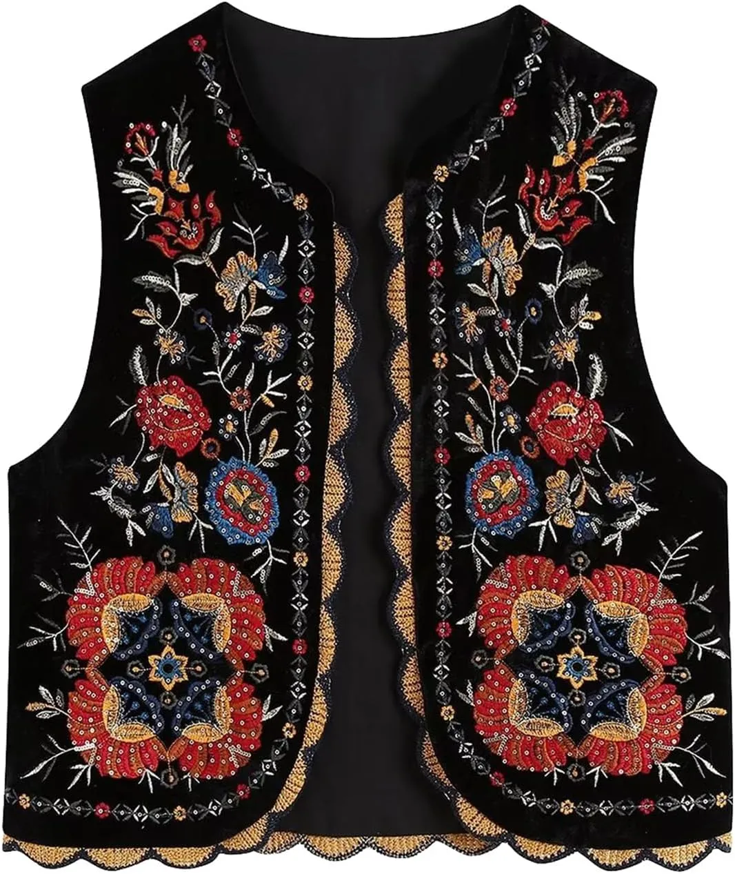hathne Floral Embroidered Vest for Women Boho Vintage Sleeveless Open Front Vests Tops Waistcoat