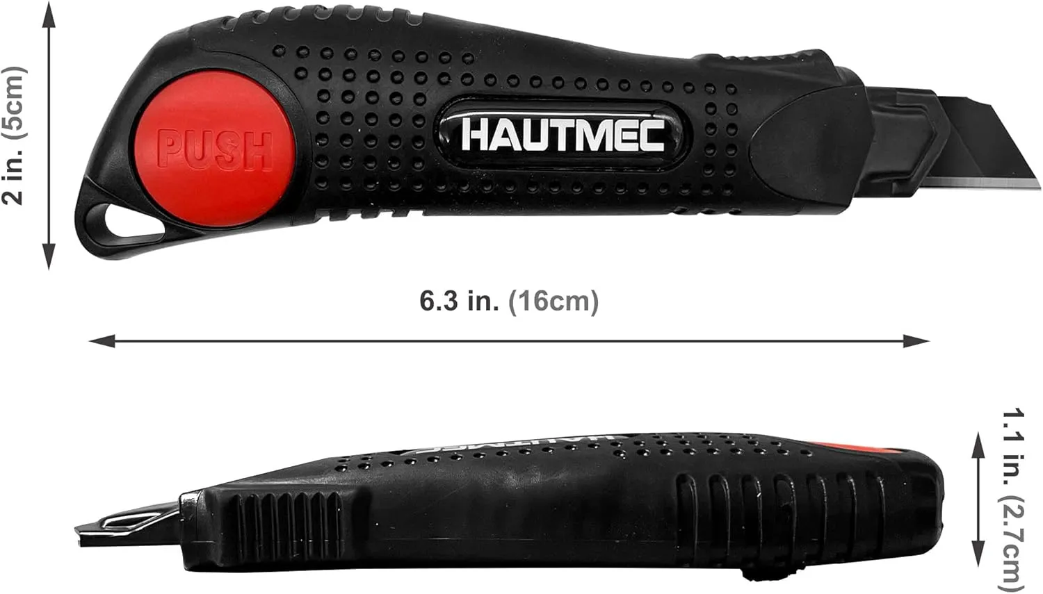 HAUTMEC 18mm Soft Grip Auto-Lock Utility Knife With Red Safety Switch, Sturdy Cutter with Ultra Sharp Black Snap-off Blade HT0081-2PC