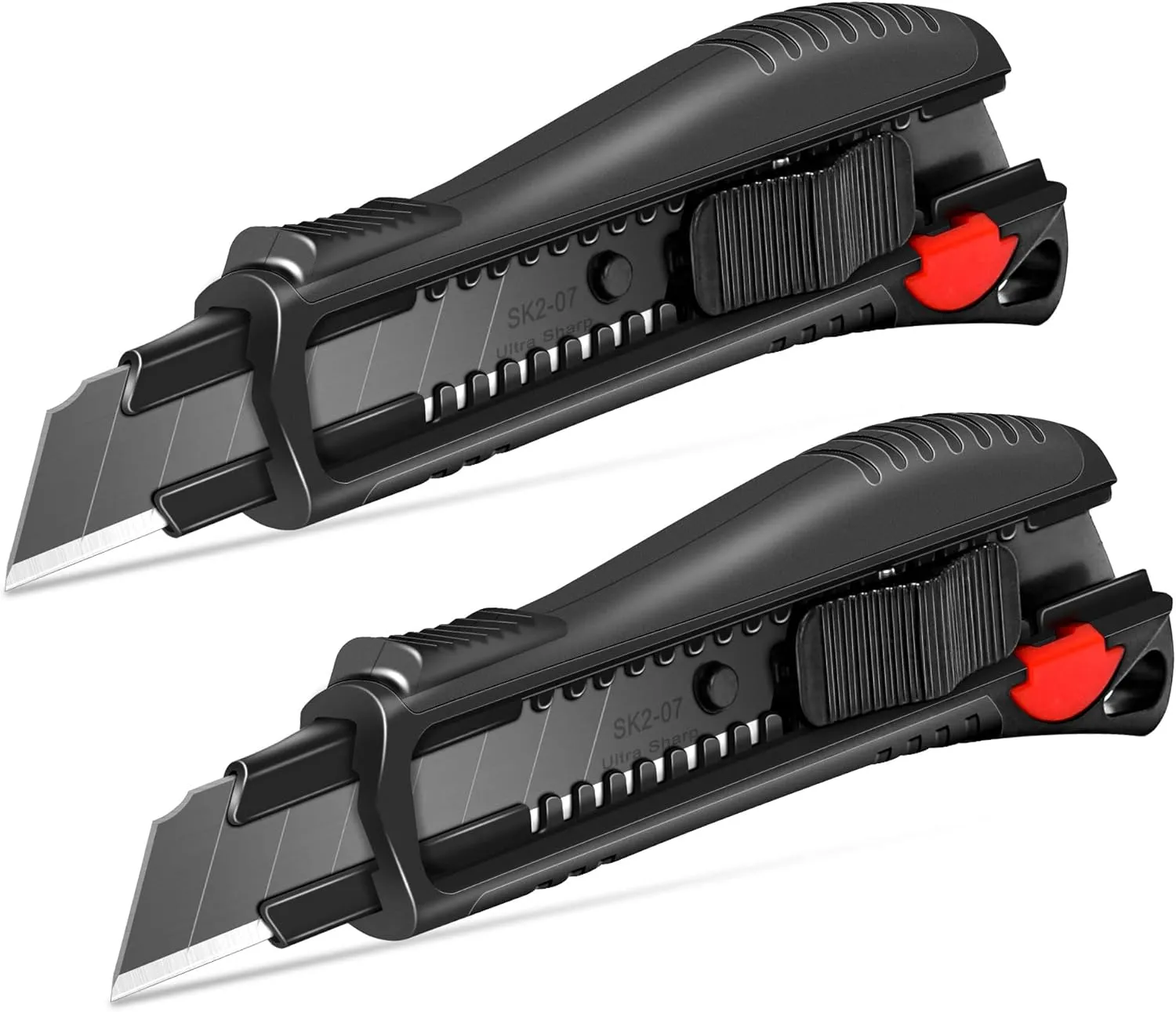 HAUTMEC 18mm Soft Grip Auto-Lock Utility Knife With Red Safety Switch, Sturdy Cutter with Ultra Sharp Black Snap-off Blade HT0081-2PC