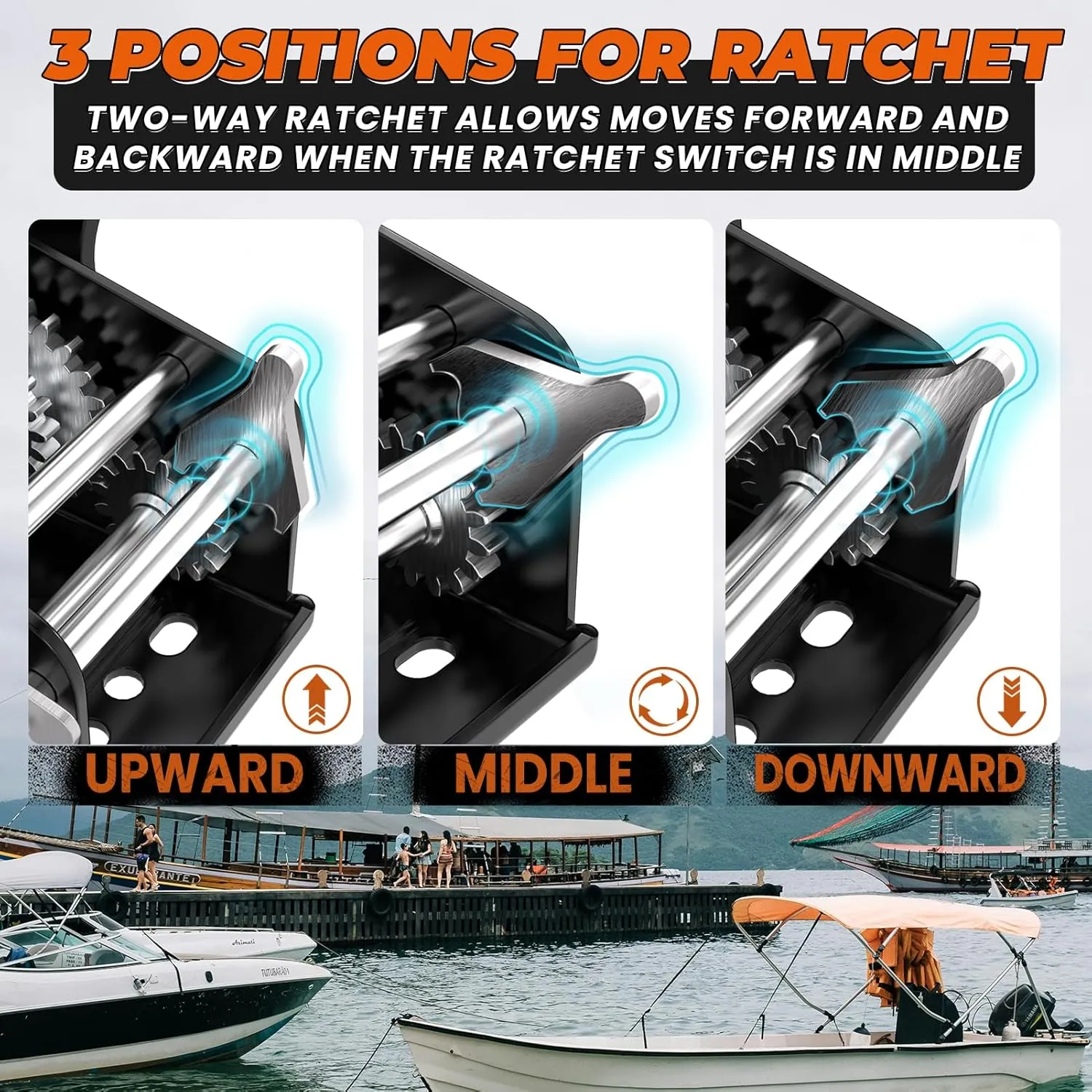 Heavy Duty Boat Trailer Winches with 23 FT Strap, 2-Way Ratchet Mechanism and 2-Speed Switchable Option, 2500 lbs Winches for Towing Trucks, ATVs RVs and Jet Skis