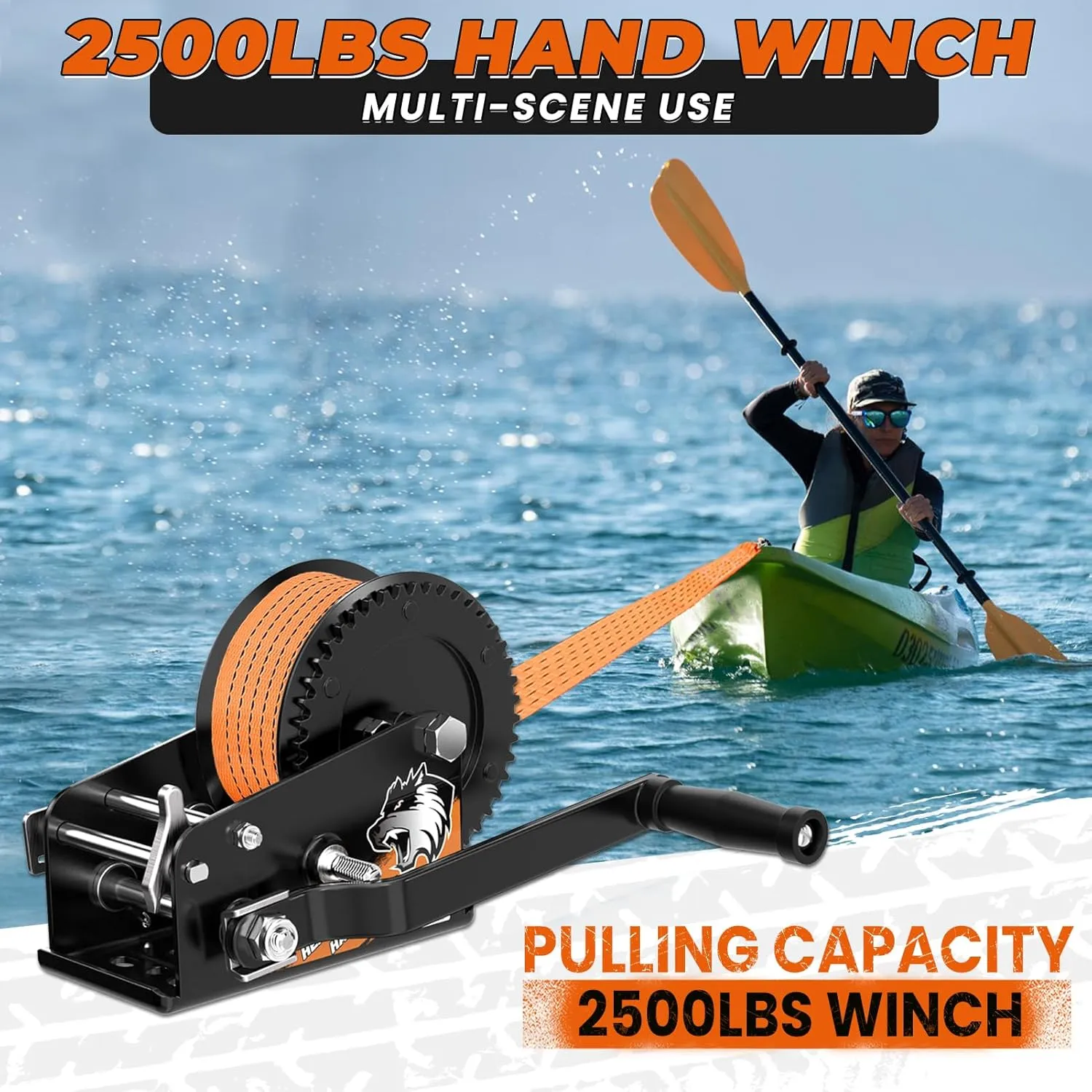 Heavy Duty Boat Trailer Winches with 23 FT Strap, 2-Way Ratchet Mechanism and 2-Speed Switchable Option, 2500 lbs Winches for Towing Trucks, ATVs RVs and Jet Skis