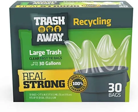 Heavy Duty Clear Recycling Bags | Tall & Strong Bags for Home & Kitchen - (30 Ct, 30 Gallons) Large Trash Bags Paper, Plastic & Aluminum | Thick Recycle Bin Bags (Clear)