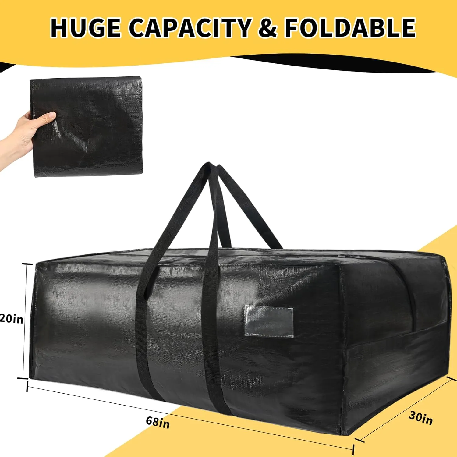 Heavy Duty Extra Large Jumbo Packing Bags, 176 Gallon Huge Moving Storage Bags with Strong Zippers & Carrying Handles, Reusable Big Moving Storage Totes for College Dorm Travel 1Pack