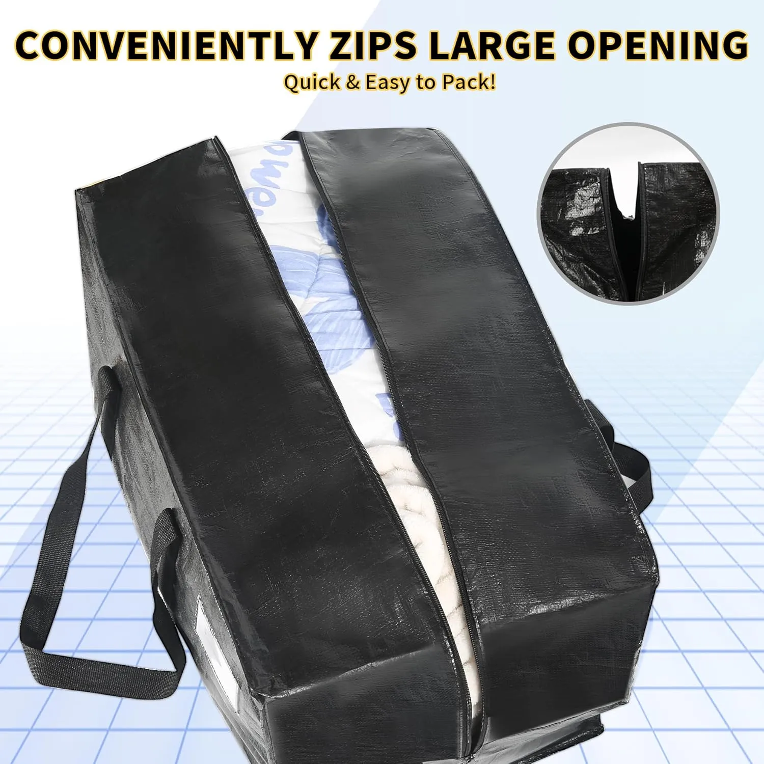 Heavy Duty Extra Large Jumbo Packing Bags, 176 Gallon Huge Moving Storage Bags with Strong Zippers & Carrying Handles, Reusable Big Moving Storage Totes for College Dorm Travel 1Pack