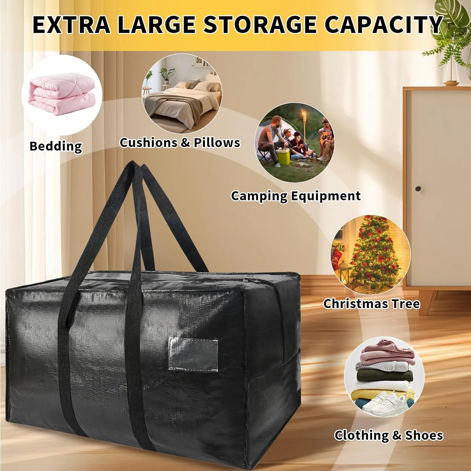 Heavy Duty Extra Large Jumbo Packing Bags, 176 Gallon Huge Moving Storage Bags with Strong Zippers & Carrying Handles, Reusable Big Moving Storage Totes for College Dorm Travel 1Pack