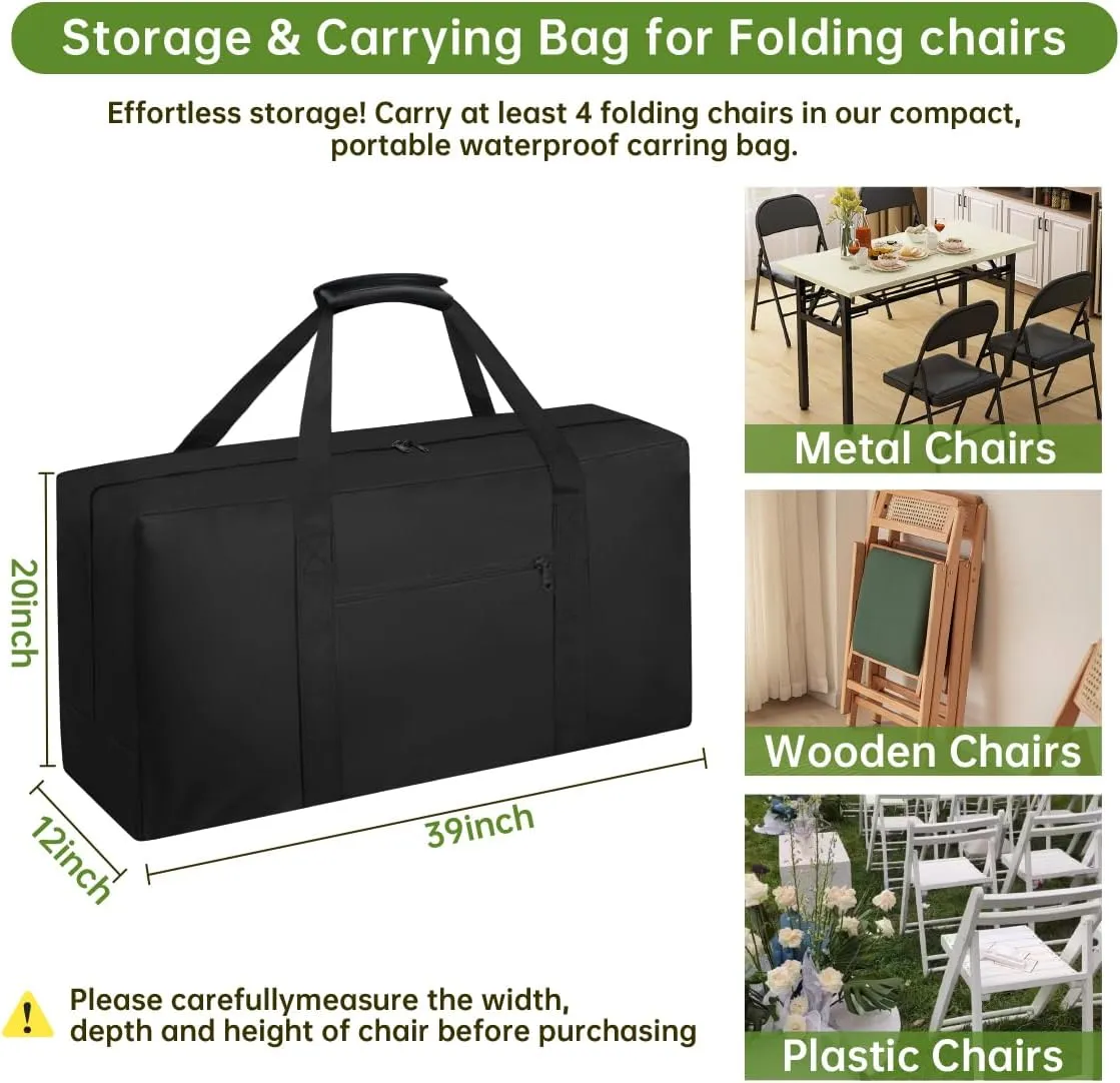 Heavy Duty Folding Chair Storage Bag | Upgrade Large Water-Resistant Carry Bag for Metal,Wooden and Plastic Chairs,with Pocket-39" L x 12" W x 20" H