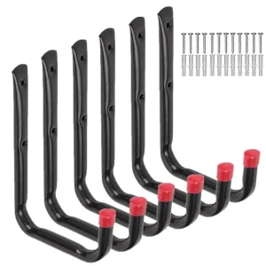 Heavy Duty Garage Utility U Hooks,Wall Mount Garage Hanging Storage Hook for Ladders, Bicycle and Tools 6 Pack (Black)