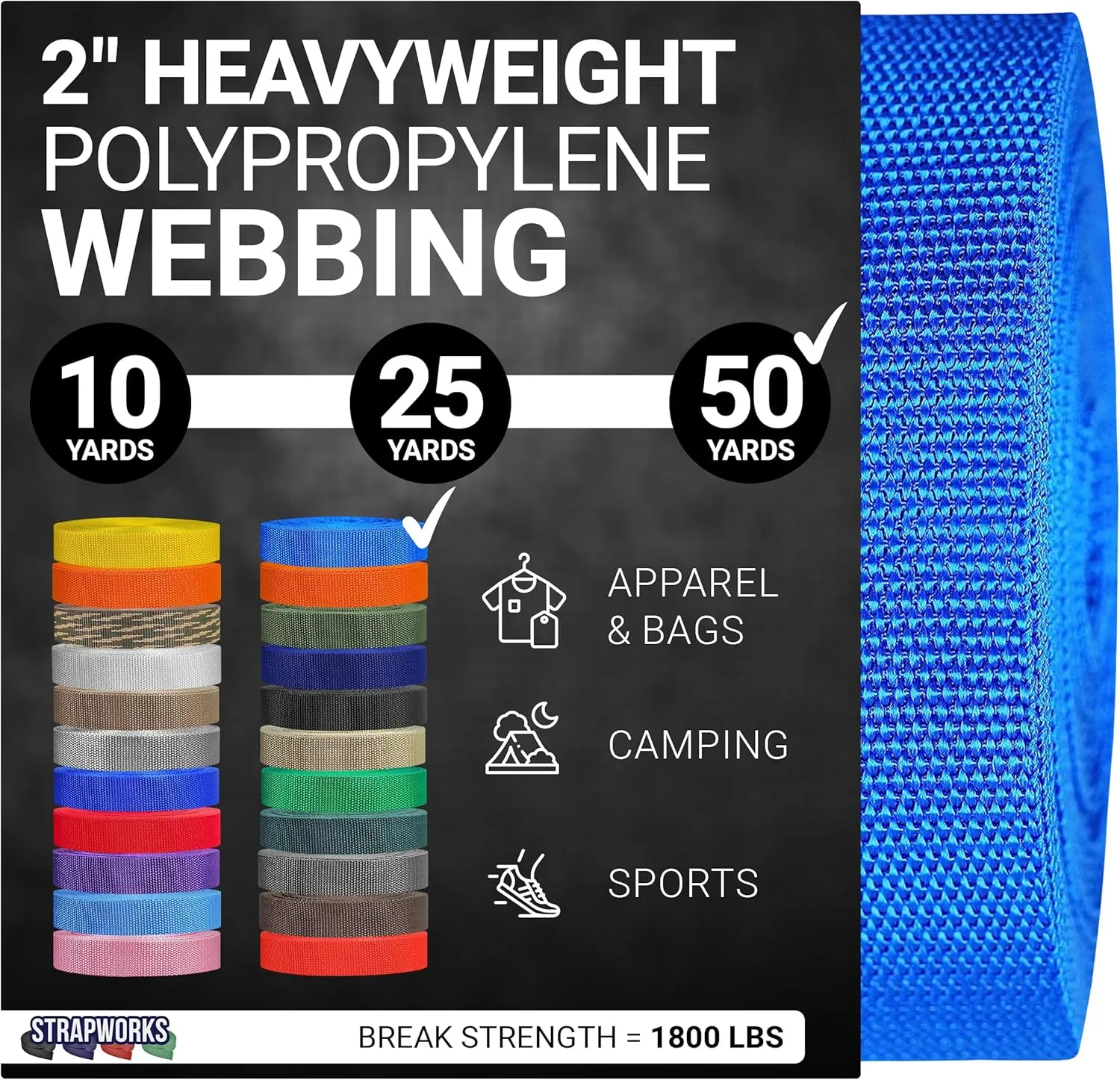 Heavyweight Polypropylene Webbing - Heavy Duty Poly Strapping for Outdoor DIY Gear Repair