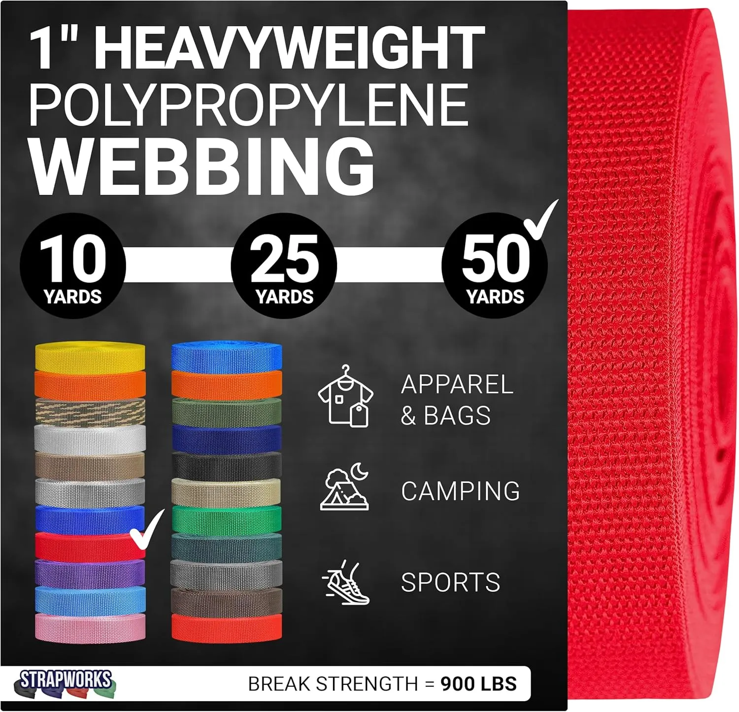Heavyweight Polypropylene Webbing - Heavy Duty Poly Strapping for Outdoor DIY Gear Repair