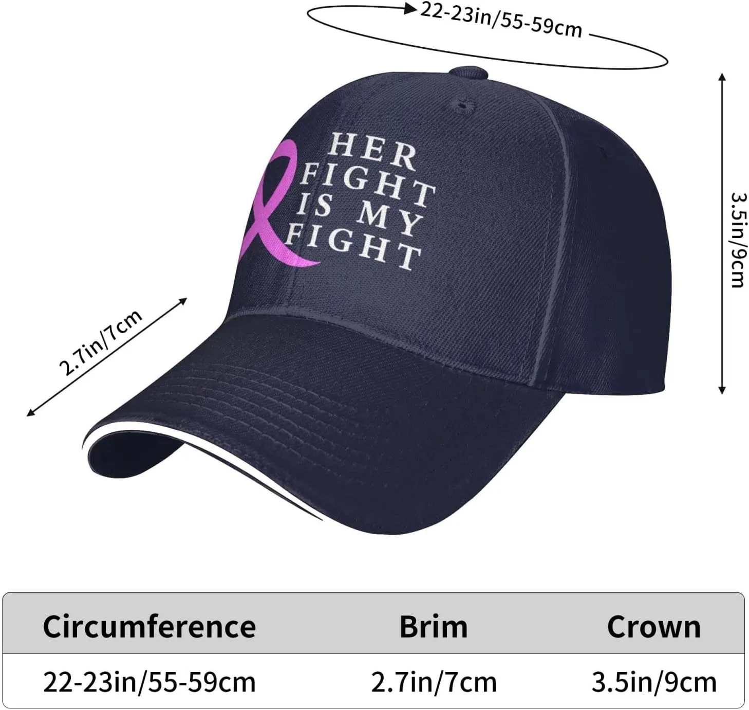 Her Fight is My Fight Breast Cancer Awareness Hat Adult Adjustable Mountaineering Classic Washed Casquette Cap