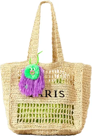Herald Straw Mesh Beach Tote Bag for Women, Large Summer Lightweight Foldable Woven Shoulder Purse Bags for Travel Vacation
