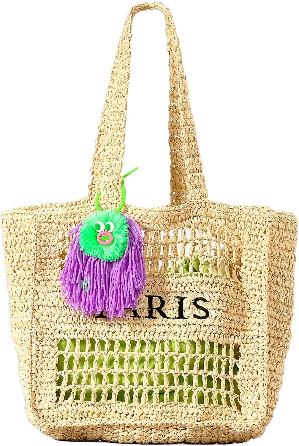 Herald Straw Mesh Beach Tote Bag for Women, Large Summer Lightweight Foldable Woven Shoulder Purse Bags for Travel Vacation