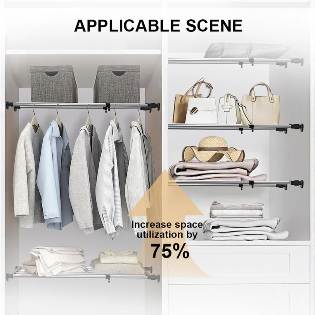 Hershii Expandable Closet Tension Shelf Rod Adjustable Metal Storage Rack Cabinet Organizer DIY Divider Separator Shelves for Wardrobe Cupboard Kitchen Bathroom, Black, 15.75-23.62inches