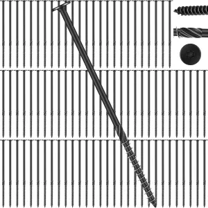 Hicarer 100 Pcs 6 Inch Deck Screws #14 x 6 Wood Timber Screws Structural with Star Bit, Heavy Duty Rust Resistant Lag Bolts for Wood, Log, Landscaping, Fence, Outdoor Decking, Construction, Black