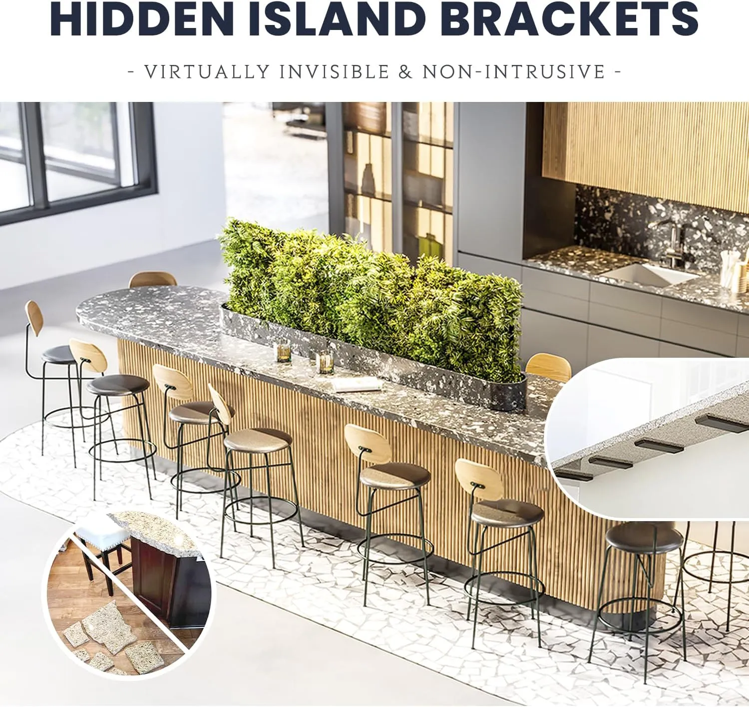 Hidden Island Countertop Support Bracket 2 Pack Black 22 Inch Heavy Duty Granite Countertop Bracket Iron Island Support Brackets for Granite Quartz Wood