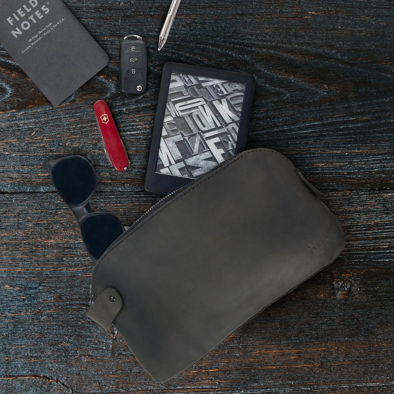 Hide & Drink, Large Rustic All Purpose Dopp Kit Utility Bag for Cords & Chargers, Travel Bag, Multi-Purpose Bag, Full Grain Leather, Handmade