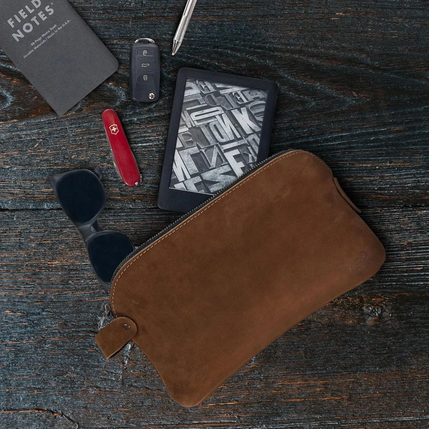 Hide & Drink, Large Rustic All Purpose Dopp Kit Utility Bag for Cords & Chargers, Travel Bag, Multi-Purpose Bag, Full Grain Leather, Handmade