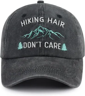 Hiking Hair Don't Care Hat for Men Women, Funny Adjustable Mountain Trees Baseball Cap for Camping Lovers Hiker