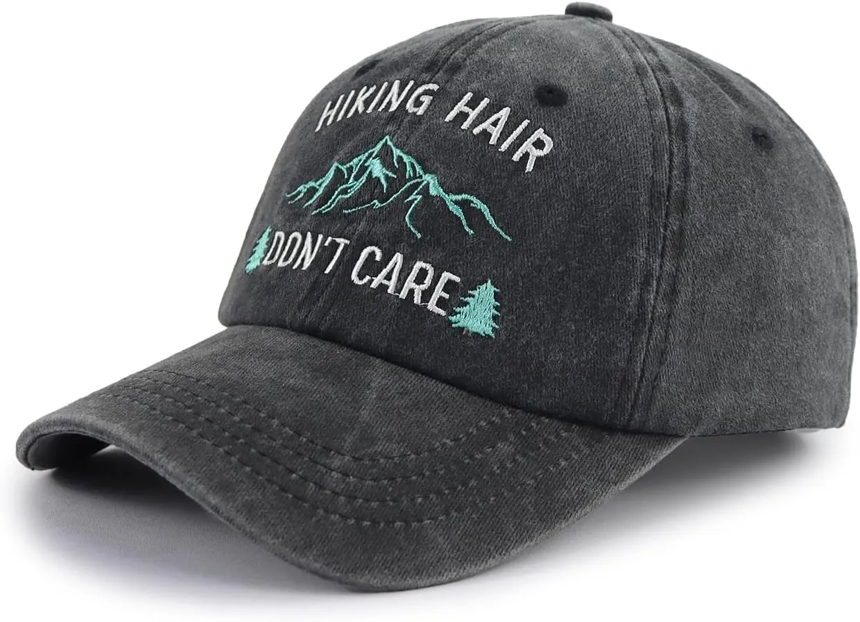 Hiking Hair Don't Care Hat for Men Women, Funny Adjustable Mountain Trees Baseball Cap for Camping Lovers Hiker
