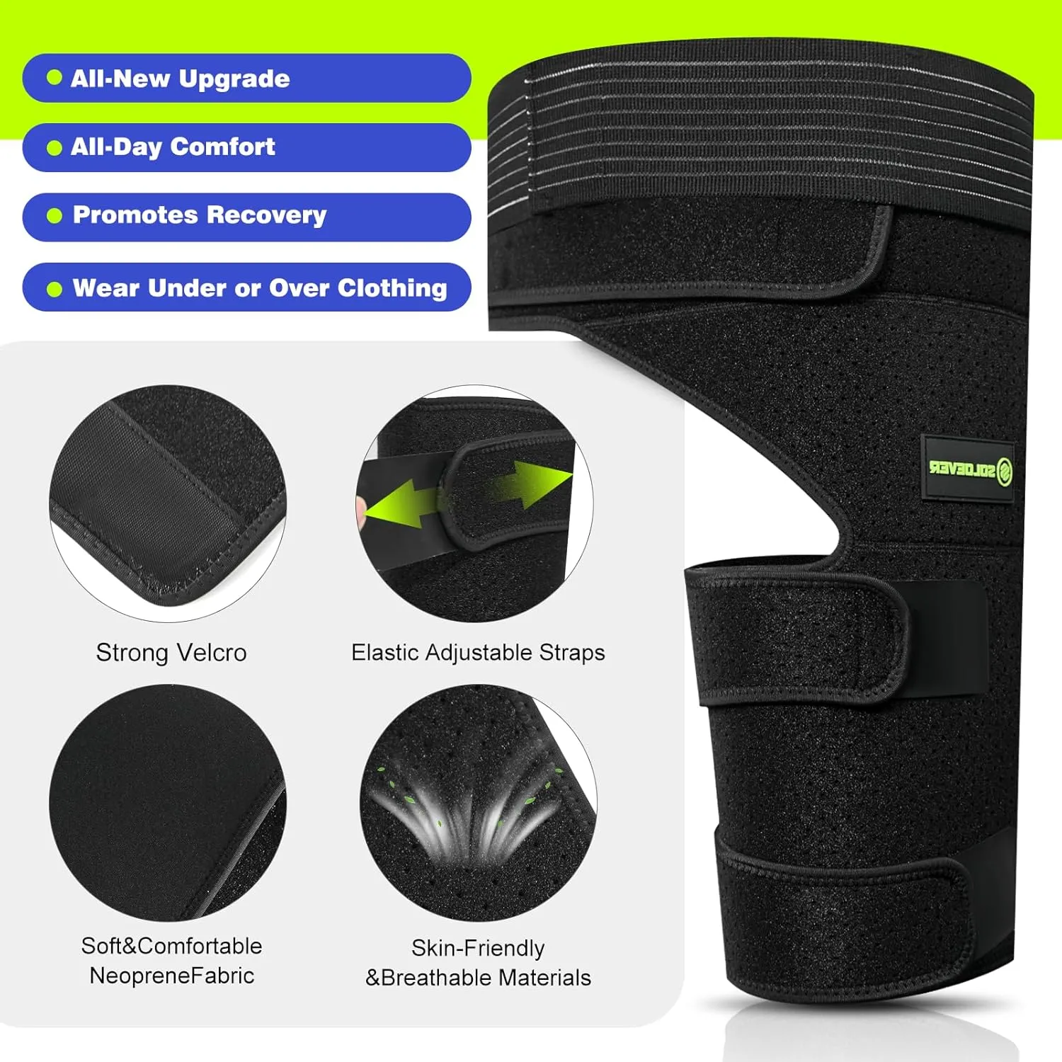 Hip Brace for Women & Men, Sciatica Pain Relief Devices, Adjustable Compression Wrap Support for Arthritis, Pulled Thigh, Hip Fleхоr Strain, Groin Injury, Hamstring Pull (Black, Left)