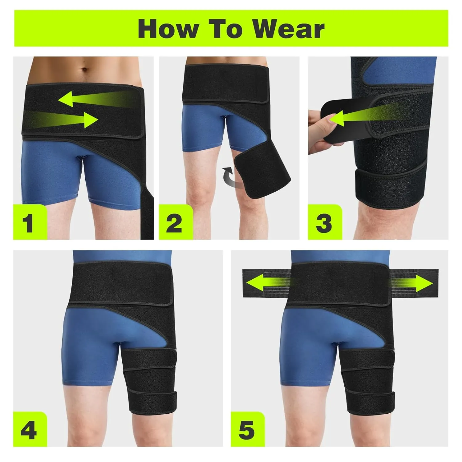 Hip Brace for Women & Men, Sciatica Pain Relief Devices, Adjustable Compression Wrap Support for Arthritis, Pulled Thigh, Hip Fleхоr Strain, Groin Injury, Hamstring Pull (Black, Left)