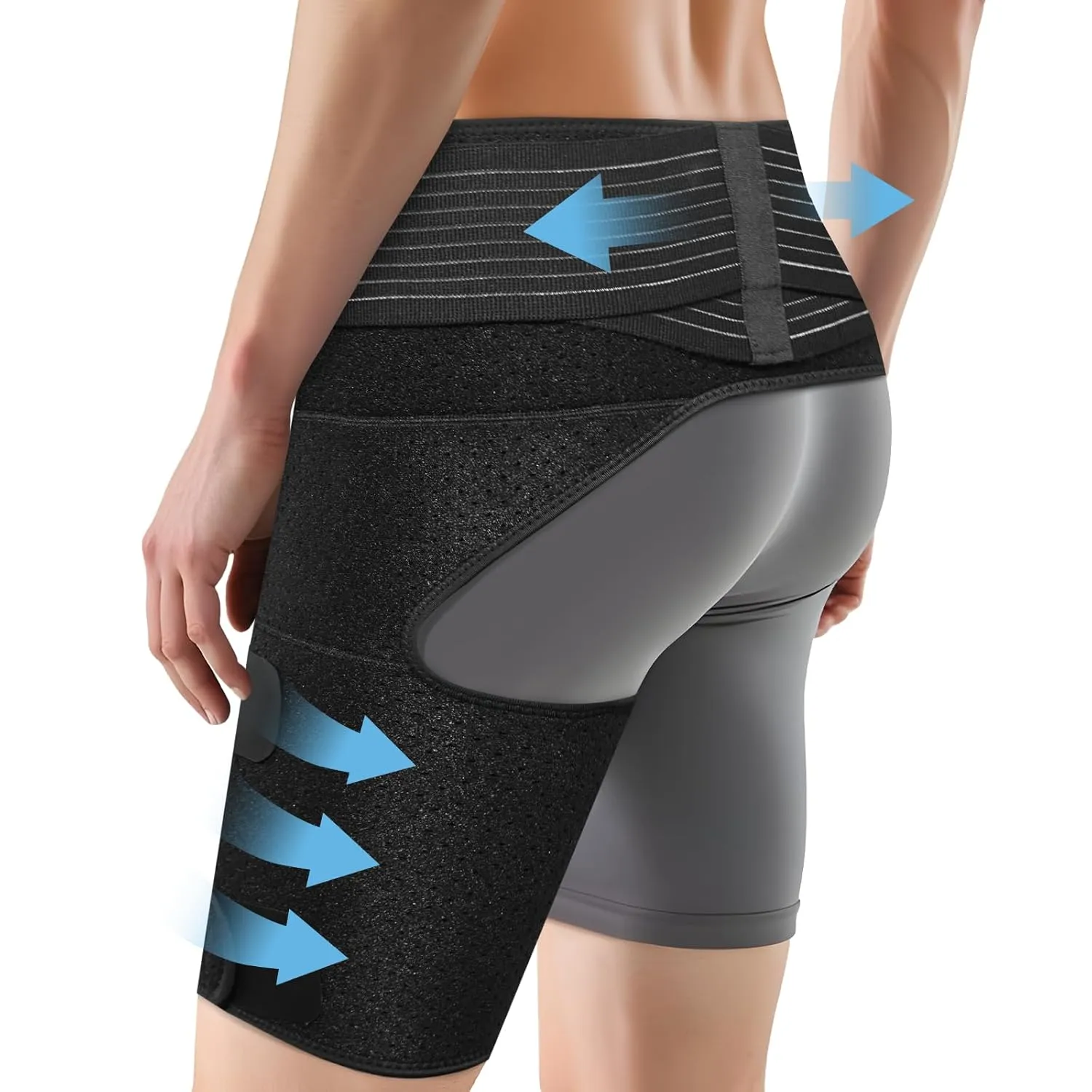 Hip Brace for Women & Men, Sciatica Pain Relief Devices, Adjustable Compression Wrap Support for Arthritis, Pulled Thigh, Hip Fleхоr Strain, Groin Injury, Hamstring Pull (Black, Left)