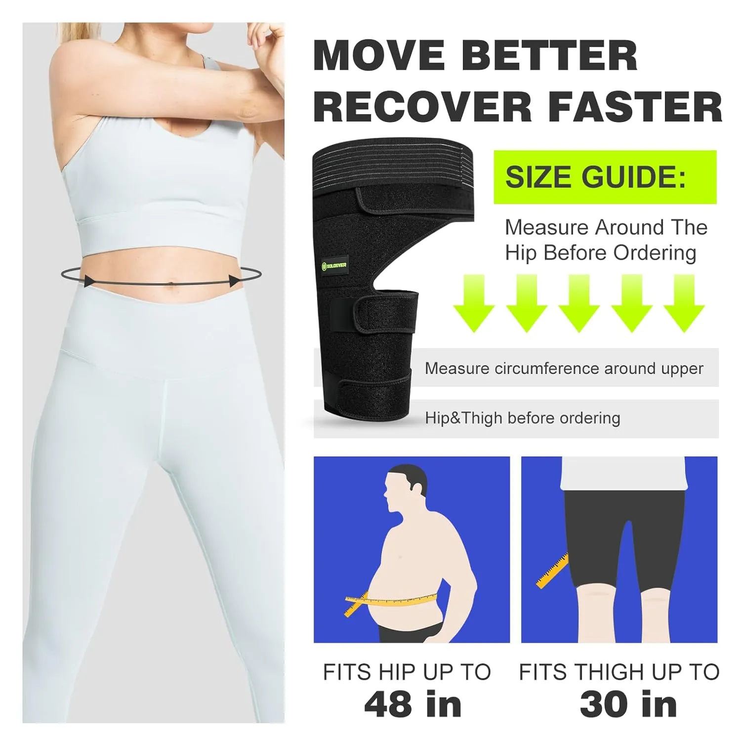 Hip Brace for Women & Men, Sciatica Pain Relief Devices, Adjustable Compression Wrap Support for Arthritis, Pulled Thigh, Hip Fleхоr Strain, Groin Injury, Hamstring Pull (Black, Left)